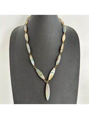 Victorian Scottish Pebble Agate Necklace Marquise Links Drop Pendant 1880s